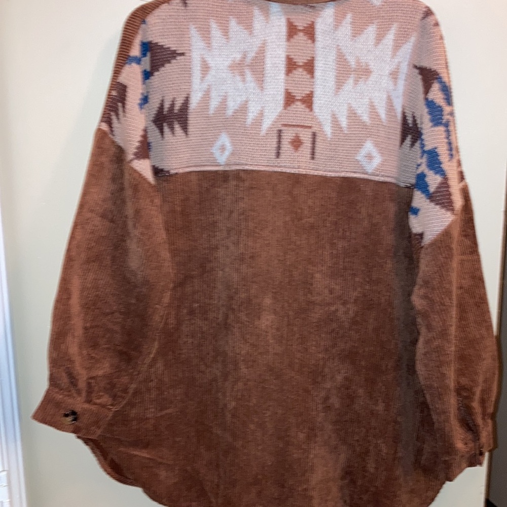 Pink Lily Rust Colored Shacket With Aztec Print S… - image 6